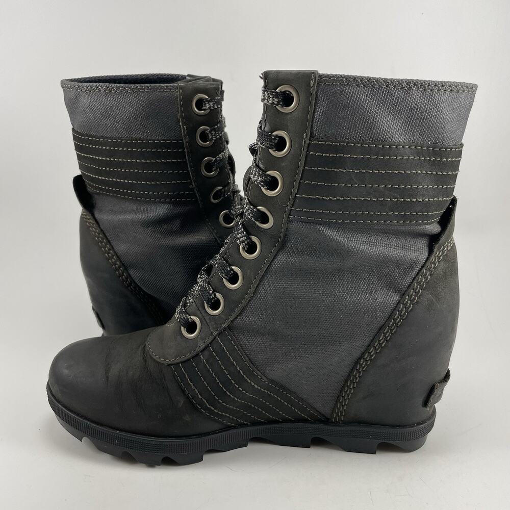 Sorel Lexie Wedge Womens Size 7 Black Leather Waterproof Lace Up Ankle Boots - Picture 13 of 13